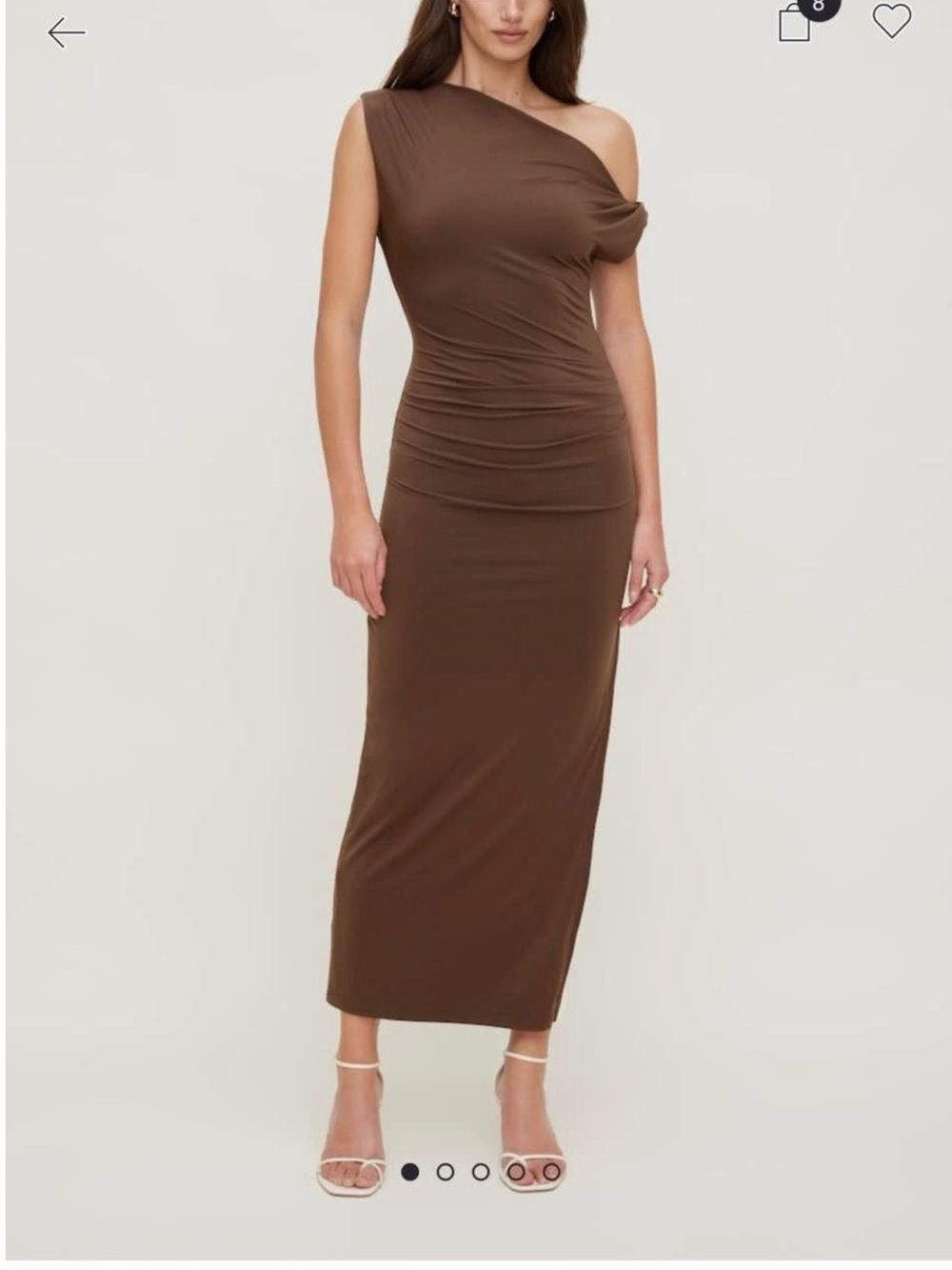 Dynamite One-Shoulder Brown Ruched Bodycon Maxi Dress